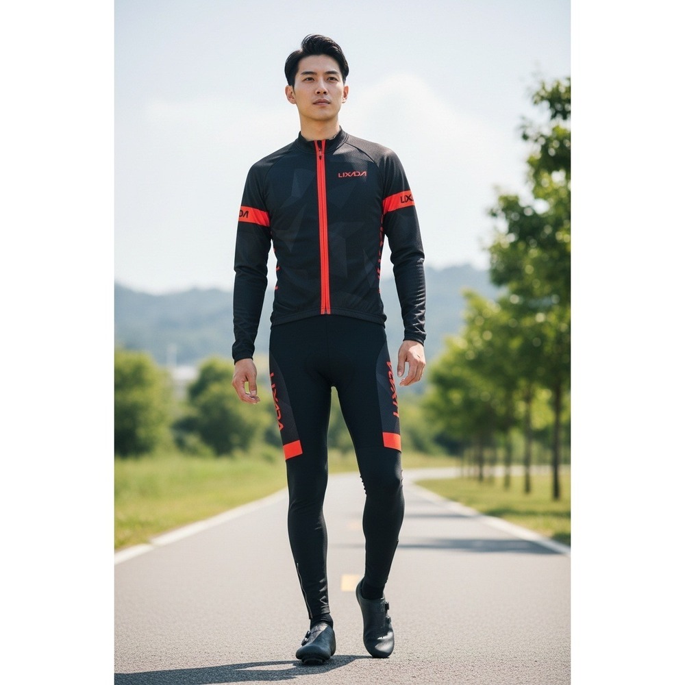 Lixada Cycling Jacket Men's Black Red XL Polyester Spandex